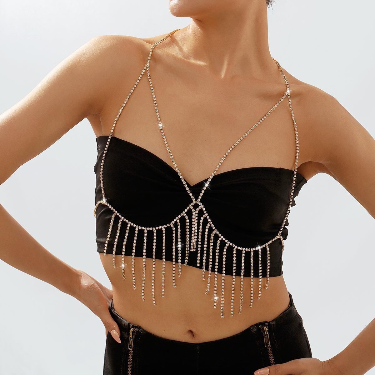 bedazzled chain bra in 2023  Chain bra, Rave bra, Bedazzled bra
